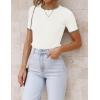 imageZESICA Womens Short Sleeve Crewneck Ribbed Knit Slim Fit T Shirt 2025 Summer Basic Casual Color Block Tee TopsIvory