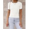 imageZESICA Womens Short Sleeve Crewneck Ribbed Knit Slim Fit T Shirt 2025 Summer Basic Casual Color Block Tee TopsIvory