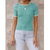 imageZESICA Womens Short Sleeve Crewneck Ribbed Knit Slim Fit T Shirt 2025 Summer Basic Casual Color Block Tee TopsMint