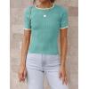 imageZESICA Womens Short Sleeve Crewneck Ribbed Knit Slim Fit T Shirt 2025 Summer Basic Casual Color Block Tee TopsMint