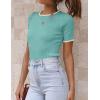 imageZESICA Womens Short Sleeve Crewneck Ribbed Knit Slim Fit T Shirt 2025 Summer Basic Casual Color Block Tee TopsMint