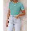 imageZESICA Womens Short Sleeve Crewneck Ribbed Knit Slim Fit T Shirt 2025 Summer Basic Casual Color Block Tee TopsMint