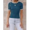 imageZESICA Womens Short Sleeve Crewneck Ribbed Knit Slim Fit T Shirt 2025 Summer Basic Casual Color Block Tee TopsNavy