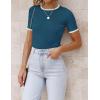 imageZESICA Womens Short Sleeve Crewneck Ribbed Knit Slim Fit T Shirt 2025 Summer Basic Casual Color Block Tee TopsNavy