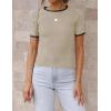 imageZESICA Womens Short Sleeve Crewneck Ribbed Knit Slim Fit T Shirt 2025 Summer Basic Casual Color Block Tee TopsOats