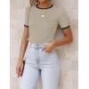 imageZESICA Womens Short Sleeve Crewneck Ribbed Knit Slim Fit T Shirt 2025 Summer Basic Casual Color Block Tee TopsOats
