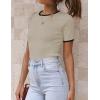 imageZESICA Womens Short Sleeve Crewneck Ribbed Knit Slim Fit T Shirt 2025 Summer Basic Casual Color Block Tee TopsOats