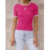 imageZESICA Womens Short Sleeve Crewneck Ribbed Knit Slim Fit T Shirt 2025 Summer Basic Casual Color Block Tee TopsRose
