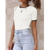 imageZESICA Womens Short Sleeve Crewneck Ribbed Knit Slim Fit T Shirt 2025 Summer Basic Casual Color Block Tee TopsWhite