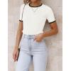 imageZESICA Womens Short Sleeve Crewneck Ribbed Knit Slim Fit T Shirt 2025 Summer Basic Casual Color Block Tee TopsWhite