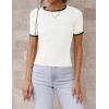 imageZESICA Womens Short Sleeve Crewneck Ribbed Knit Slim Fit T Shirt 2025 Summer Basic Casual Color Block Tee TopsWhite