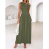 imageZESICA Womens Summer 2025 Sleeveless Maxi Dress One Shoulder Casual Slim Swing Pleated Dresses with PocketsArmygreen