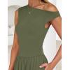 imageZESICA Womens Summer 2025 Sleeveless Maxi Dress One Shoulder Casual Slim Swing Pleated Dresses with PocketsArmygreen