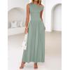 imageZESICA Womens Summer 2025 Sleeveless Maxi Dress One Shoulder Casual Slim Swing Pleated Dresses with PocketsBeangreen