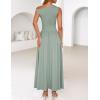 imageZESICA Womens Summer 2025 Sleeveless Maxi Dress One Shoulder Casual Slim Swing Pleated Dresses with PocketsBeangreen