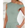 imageZESICA Womens Summer 2025 Sleeveless Maxi Dress One Shoulder Casual Slim Swing Pleated Dresses with PocketsBeangreen