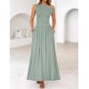 imageZESICA Womens Summer 2025 Sleeveless Maxi Dress One Shoulder Casual Slim Swing Pleated Dresses with PocketsBeangreen