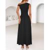imageZESICA Womens Summer 2025 Sleeveless Maxi Dress One Shoulder Casual Slim Swing Pleated Dresses with PocketsBlack