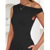 imageZESICA Womens Summer 2025 Sleeveless Maxi Dress One Shoulder Casual Slim Swing Pleated Dresses with PocketsBlack