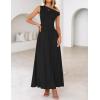 imageZESICA Womens Summer 2025 Sleeveless Maxi Dress One Shoulder Casual Slim Swing Pleated Dresses with PocketsBlack