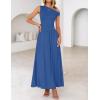imageZESICA Womens Summer 2025 Sleeveless Maxi Dress One Shoulder Casual Slim Swing Pleated Dresses with PocketsBlue