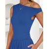 imageZESICA Womens Summer 2025 Sleeveless Maxi Dress One Shoulder Casual Slim Swing Pleated Dresses with PocketsBlue