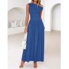 imageZESICA Womens Summer 2025 Sleeveless Maxi Dress One Shoulder Casual Slim Swing Pleated Dresses with PocketsBlue