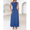 imageZESICA Womens Summer 2025 Sleeveless Maxi Dress One Shoulder Casual Slim Swing Pleated Dresses with PocketsBlue
