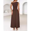 imageZESICA Womens Summer 2025 Sleeveless Maxi Dress One Shoulder Casual Slim Swing Pleated Dresses with PocketsBrown
