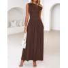 imageZESICA Womens Summer 2025 Sleeveless Maxi Dress One Shoulder Casual Slim Swing Pleated Dresses with PocketsBrown