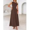 imageZESICA Womens Summer 2025 Sleeveless Maxi Dress One Shoulder Casual Slim Swing Pleated Dresses with PocketsBrown