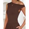 imageZESICA Womens Summer 2025 Sleeveless Maxi Dress One Shoulder Casual Slim Swing Pleated Dresses with PocketsBrown