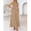 imageZESICA Womens Summer 2025 Sleeveless Maxi Dress One Shoulder Casual Slim Swing Pleated Dresses with PocketsLightkhaki