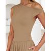 imageZESICA Womens Summer 2025 Sleeveless Maxi Dress One Shoulder Casual Slim Swing Pleated Dresses with PocketsLightkhaki