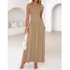 imageZESICA Womens Summer 2025 Sleeveless Maxi Dress One Shoulder Casual Slim Swing Pleated Dresses with PocketsLightkhaki