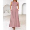 imageZESICA Womens Summer 2025 Sleeveless Maxi Dress One Shoulder Casual Slim Swing Pleated Dresses with PocketsPink