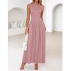 imageZESICA Womens Summer 2025 Sleeveless Maxi Dress One Shoulder Casual Slim Swing Pleated Dresses with PocketsPink