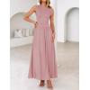 imageZESICA Womens Summer 2025 Sleeveless Maxi Dress One Shoulder Casual Slim Swing Pleated Dresses with PocketsPink
