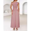 imageZESICA Womens Summer 2025 Sleeveless Maxi Dress One Shoulder Casual Slim Swing Pleated Dresses with PocketsPink