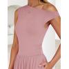 imageZESICA Womens Summer 2025 Sleeveless Maxi Dress One Shoulder Casual Slim Swing Pleated Dresses with PocketsPink