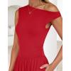 imageZESICA Womens Summer 2025 Sleeveless Maxi Dress One Shoulder Casual Slim Swing Pleated Dresses with PocketsRed