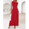 imageZESICA Womens Summer 2025 Sleeveless Maxi Dress One Shoulder Casual Slim Swing Pleated Dresses with PocketsRed