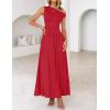 imageZESICA Womens Summer 2025 Sleeveless Maxi Dress One Shoulder Casual Slim Swing Pleated Dresses with PocketsRed
