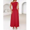 imageZESICA Womens Summer 2025 Sleeveless Maxi Dress One Shoulder Casual Slim Swing Pleated Dresses with PocketsRed