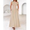 imageZESICA Womens Summer 2025 Sleeveless Maxi Dress One Shoulder Casual Slim Swing Pleated Dresses with PocketsSand