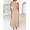 imageZESICA Womens Summer 2025 Sleeveless Maxi Dress One Shoulder Casual Slim Swing Pleated Dresses with PocketsSand