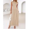 imageZESICA Womens Summer 2025 Sleeveless Maxi Dress One Shoulder Casual Slim Swing Pleated Dresses with PocketsSand