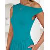 imageZESICA Womens Summer 2025 Sleeveless Maxi Dress One Shoulder Casual Slim Swing Pleated Dresses with PocketsTeal