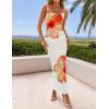 imageZESICA Womens Summer Bodycon Maxi Dresses 2025 Floral Spaghetti Strap Squre Neck Sleeveless Boho Beach Long DressesOrange