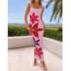 imageZESICA Womens Summer Bodycon Maxi Dresses 2025 Floral Spaghetti Strap Squre Neck Sleeveless Boho Beach Long DressesPink